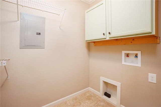 1931 Sequoia Dr, Auburn, AL 36879 - laundry area with electric panel, cabinet space, hookup for a washing machine, and electric dryer hookup