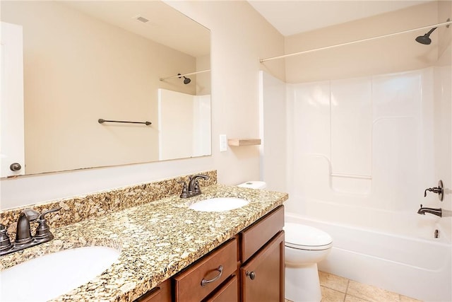 1931 Sequoia Dr, Auburn, AL 36879 - full bath with double vanity, tile patterned floors, and  shower combination