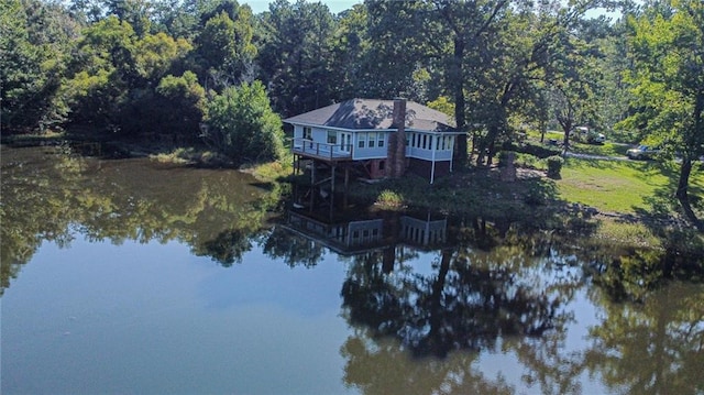 aerial view with a water view