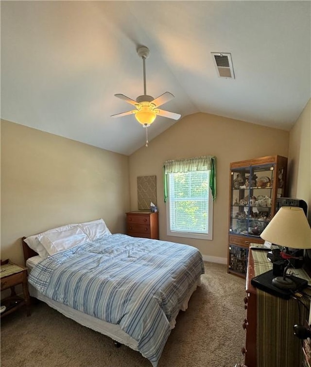 1521 Reynolds Dr, Auburn, AL 36830 - bedroom with carpet flooring, vaulted ceiling, and ceiling fan