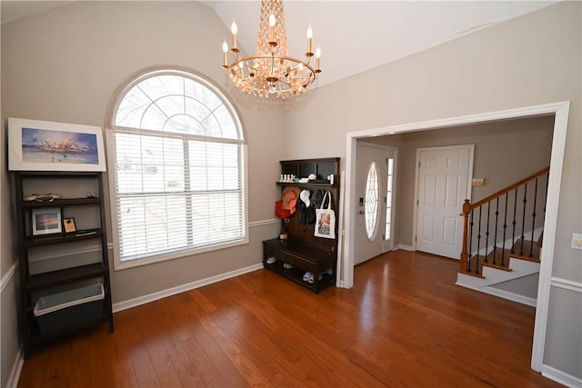 1798 Brookhaven Ct, Auburn, AL 36830 - foyer with a chandelier, a wealth of natural light, stairway, and wood finished floors