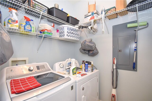 washroom featuring washer and dryer and electric panel