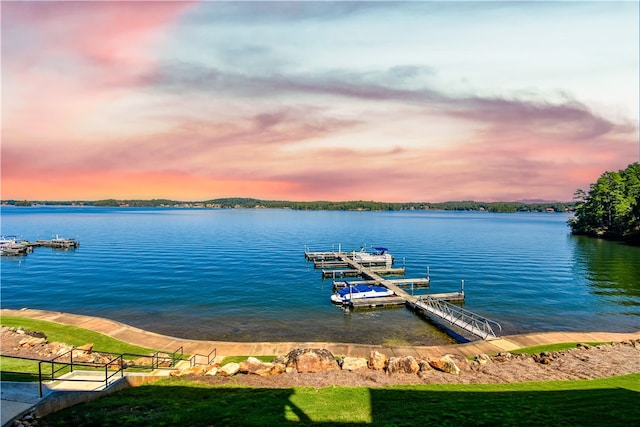 view of dock featuring a water view