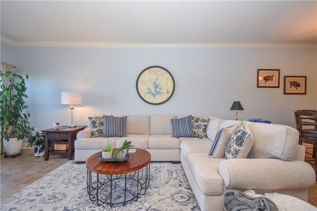 living room featuring ornamental molding