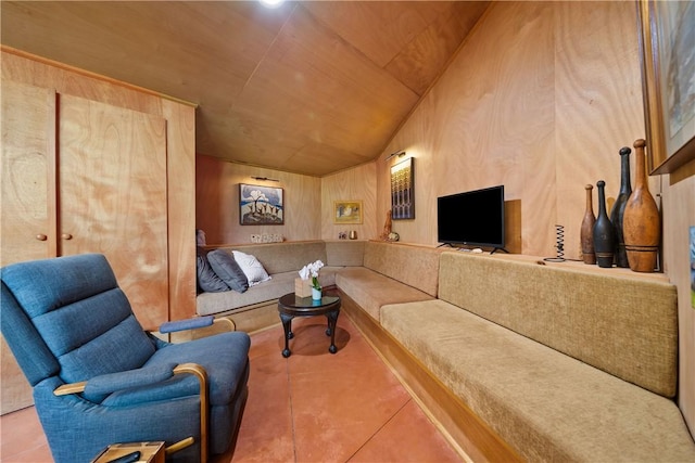 living area with lofted ceiling