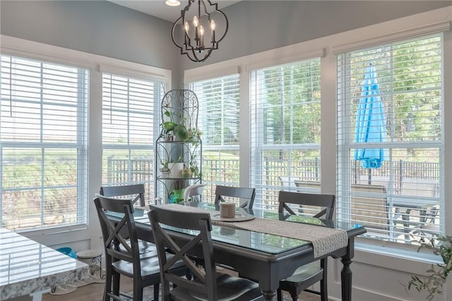 dining room with a chandelier