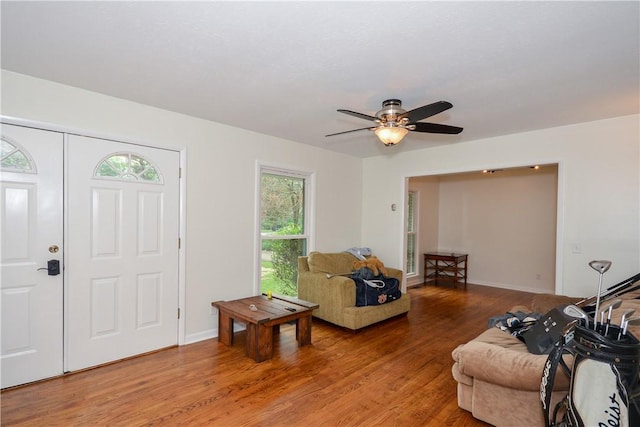 222 Green St, Auburn, AL 36830 - living room with light wood finished floors, healthy amount of natural light, a ceiling fan, and baseboards