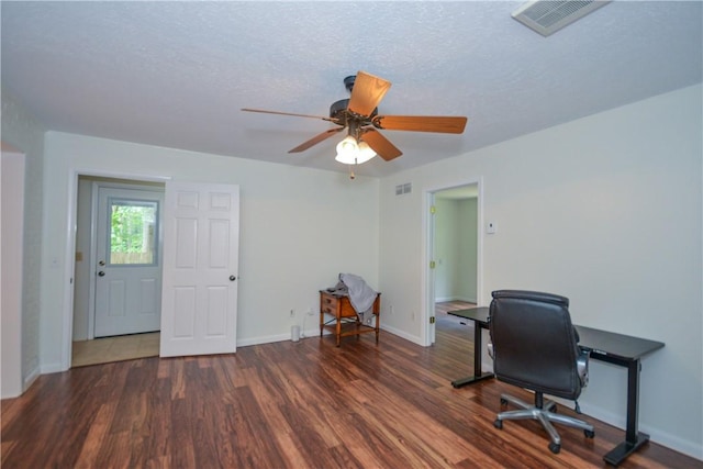 222 Green St, Auburn, AL 36830 - office space featuring wood finished floors, baseboards, a ceiling fan, and a textured ceiling