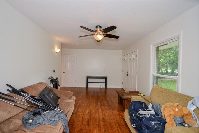 222 Green St, Auburn, AL 36830 - living room featuring wood finished floors and ceiling fan