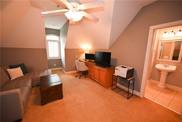 1618 Olivia Way, Auburn, AL 36830 - office space featuring lofted ceiling, ceiling fan, and light carpet