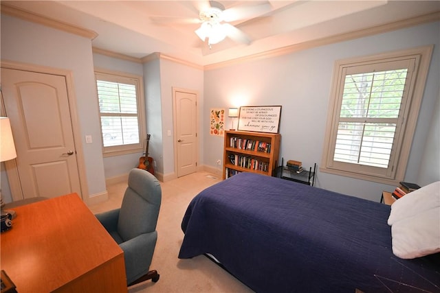 1618 Olivia Way, Auburn, AL 36830 - bedroom featuring carpet floors, ornamental molding, a ceiling fan, and a desk