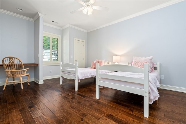 3515 Double Eagle Ln, Opelika, AL 36801 - bedroom with wood-type flooring, baseboards, ornamental molding, and a ceiling fan