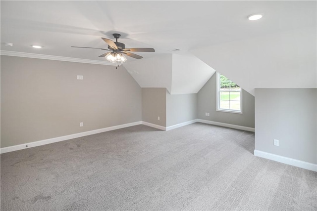 369 Lightness Dr, Auburn, AL 36832 - additional living space featuring baseboards, carpet flooring, ceiling fan, lofted ceiling, and recessed lighting