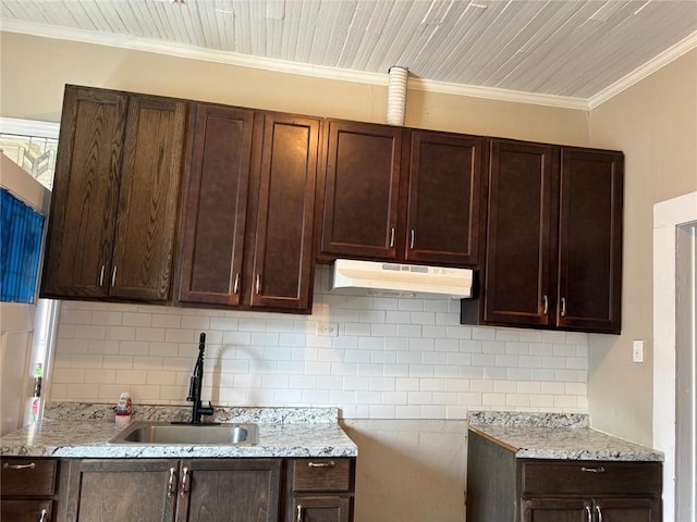 kitchen featuring a sink, under cabinet range hood, and dark brown cabinets