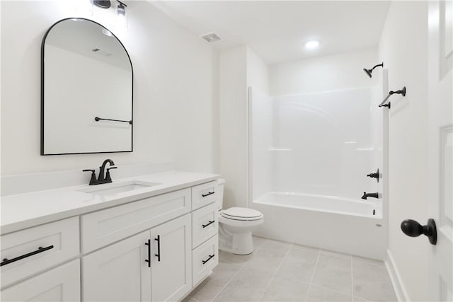 full bathroom with tile patterned flooring, vanity, shower / bath combination, and toilet