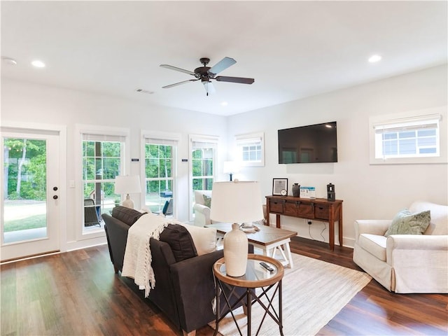 1021 Crossing Ct E, Valley, AL 36854 - living room featuring plenty of natural light, ceiling fan, dark wood finished floors, and recessed lighting