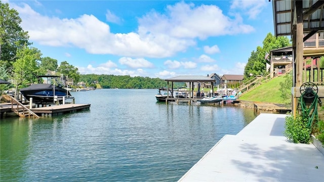 view of dock featuring a water view