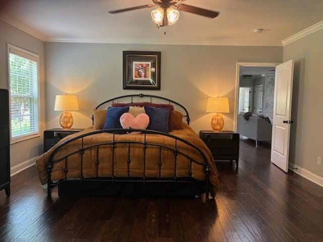 1201 Live Oak Cir, Opelika, AL 36801 - bedroom with hardwood / wood-style floors, ornamental molding, and ceiling fan