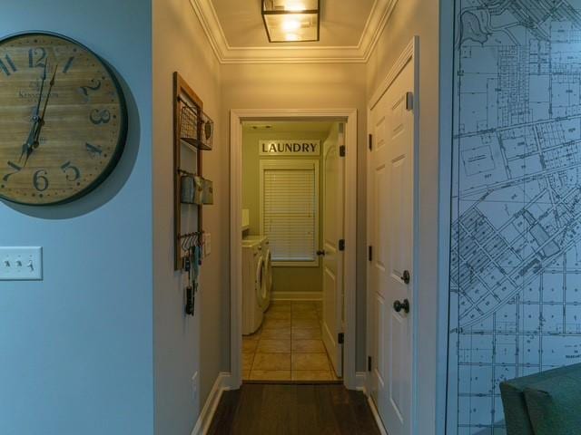 1201 Live Oak Cir, Opelika, AL 36801 - hall with ornamental molding, dark wood finished floors, and baseboards