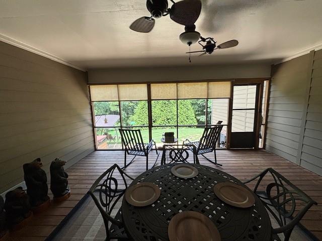 1201 Live Oak Cir, Opelika, AL 36801 - sunroom featuring a ceiling fan, plenty of natural light, and outdoor dining space
