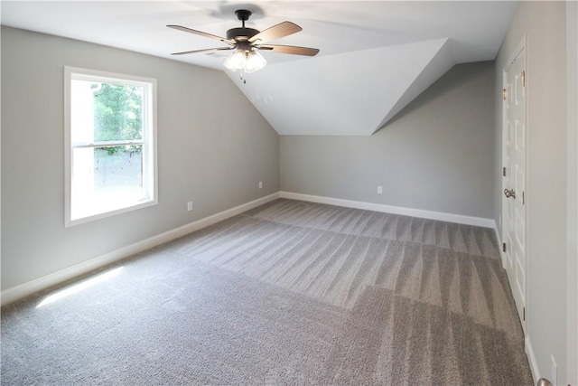 363 Lightness Dr, Auburn, AL 36832 - additional living space with baseboards, a ceiling fan, carpet flooring, and lofted ceiling
