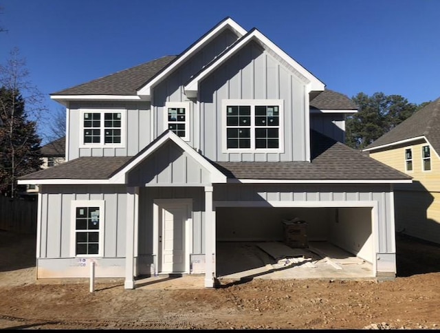 modern farmhouse style home with a garage