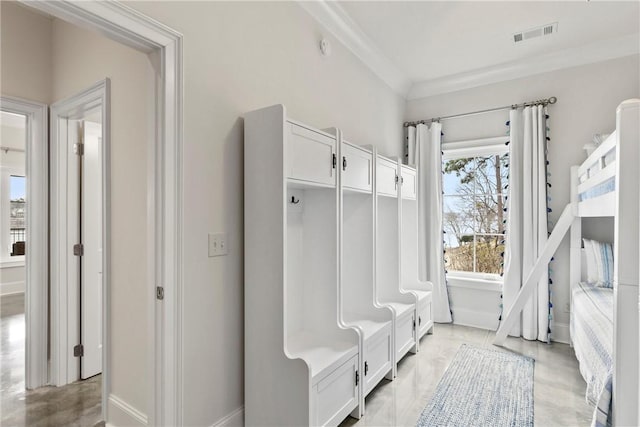 mudroom with ornamental molding