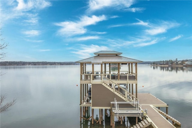 view of dock with a water view