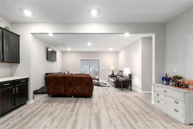 living room with light hardwood / wood-style flooring