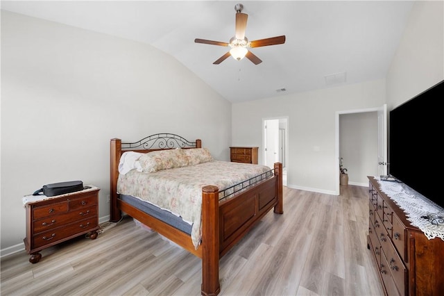 2144 Covey Dr, Auburn, AL 36879 - bedroom with vaulted ceiling, light wood-type flooring, and ceiling fan