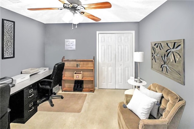 home office featuring a ceiling fan