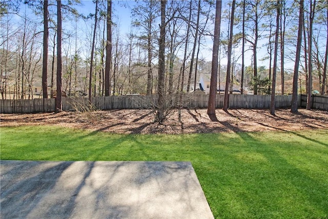 view of yard with a fenced backyard