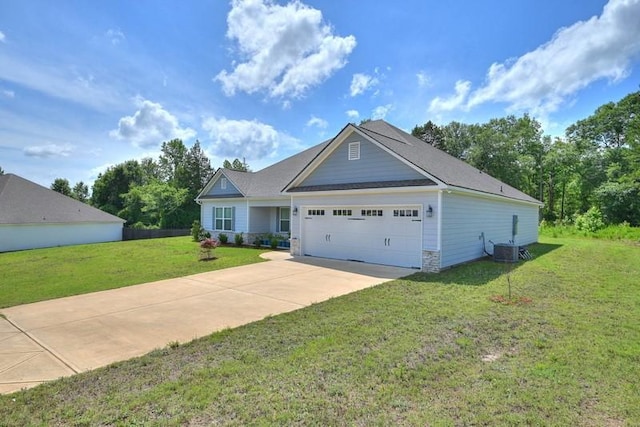 86 Lee Road 2229, Opelika, AL 36804 - view of front facade featuring a garage, a front yard, driveway, central air condition unit, and stone siding