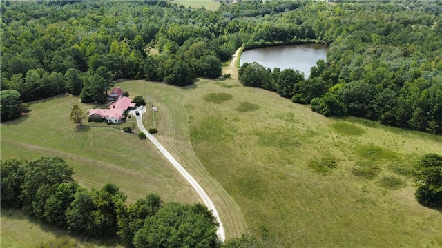 aerial view with a water view and a rural view