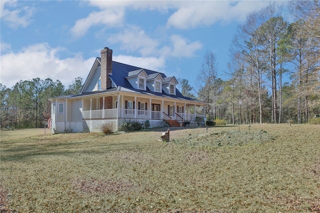 exterior space featuring a porch and a front lawn