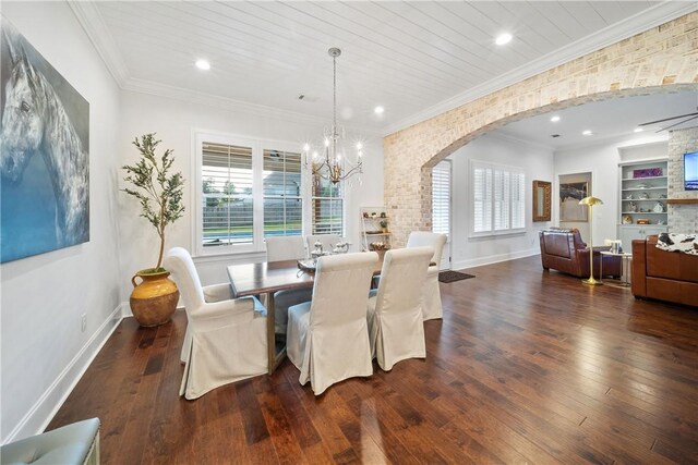 110 Newton Way, Auburn, AL 36830 - dining space featuring arched walkways, hardwood / wood-style flooring, a chandelier, crown molding, and recessed lighting