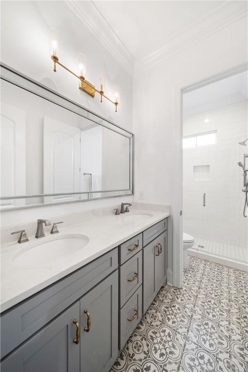 110 Newton Way, Auburn, AL 36830 - full bathroom featuring ornamental molding, double vanity, and a stall shower