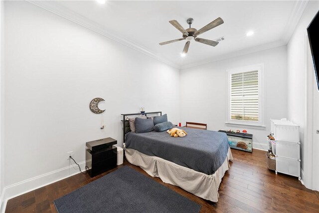 110 Newton Way, Auburn, AL 36830 - bedroom featuring crown molding, recessed lighting, dark wood-type flooring, and a ceiling fan