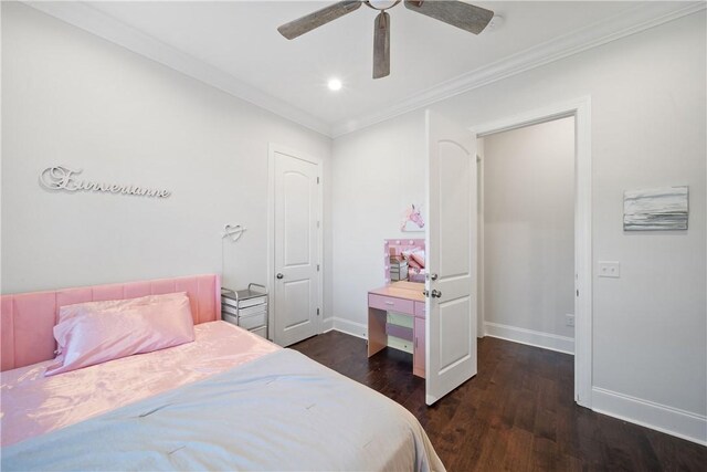 110 Newton Way, Auburn, AL 36830 - bedroom with crown molding, dark wood-style flooring, ceiling fan, and recessed lighting