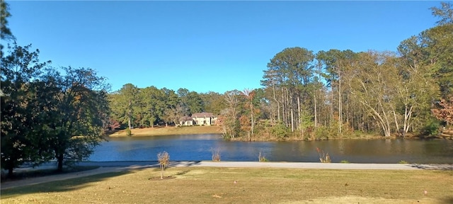 view of water feature with a wooded view