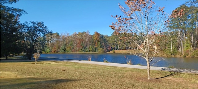 view of water feature featuring a forest view