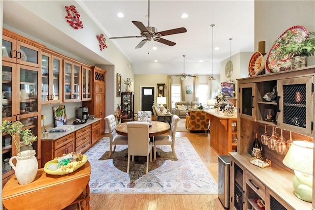 3403 Double Eagle Ln, Opelika, AL 36801 - dining area featuring light wood finished floors, a ceiling fan, and recessed lighting