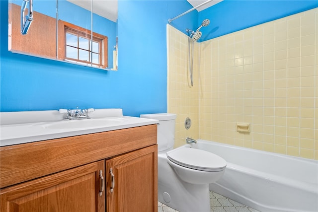 full bathroom featuring toilet,  shower combination, and vanity