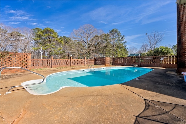 view of swimming pool featuring a patio area, a fenced backyard, and a fenced in pool