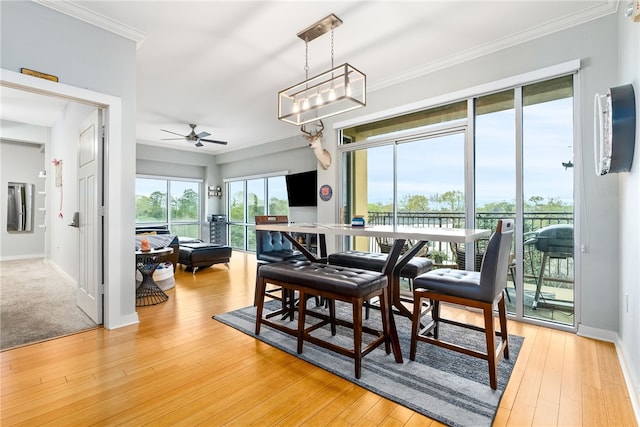 277 S Gay St Unit 601, Auburn, AL 36830 - dining room featuring crown molding, light wood-style floors, and ceiling fan