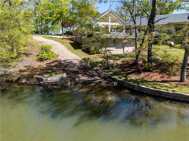 exterior space featuring a water view