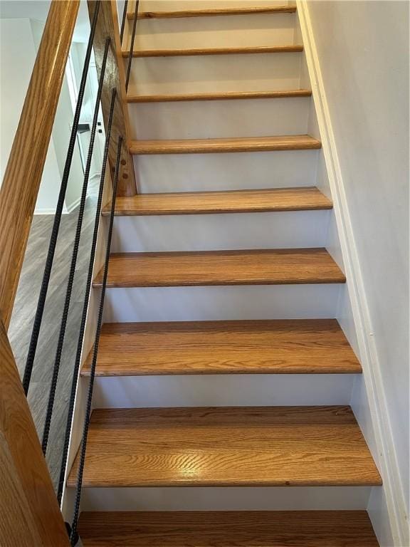 staircase with wood-type flooring