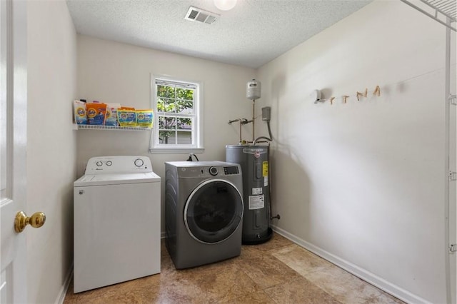 1417 Ridge Rd, Opelika, AL 36801 - laundry room featuring separate washer and dryer, electric water heater, and a textured ceiling