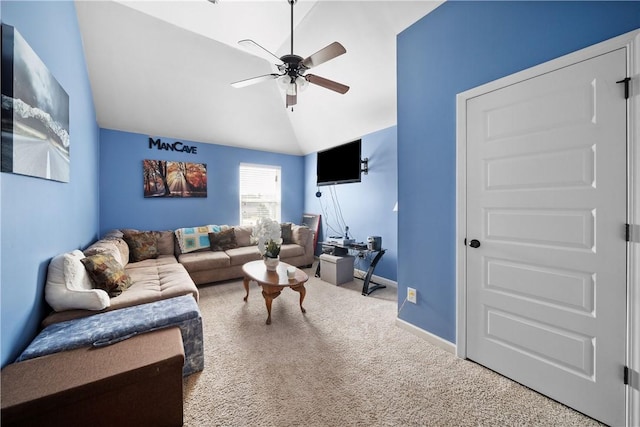300 Holland Loop, Smiths Station, AL 36877 - living area with carpet, ceiling fan, and vaulted ceiling