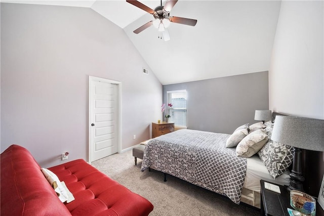 300 Holland Loop, Smiths Station, AL 36877 - carpeted bedroom featuring high vaulted ceiling and a ceiling fan